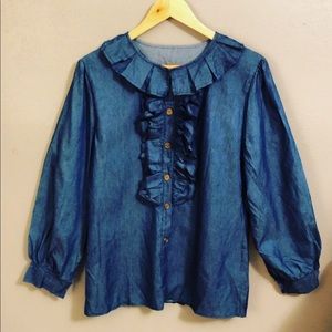 Ruffled denim button up